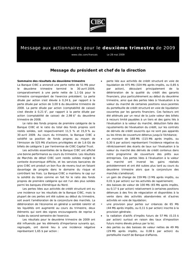 Vorschaubild CIBC (Canadian Imperial Bank of Commerce) Quartalsbericht 2009-q2
