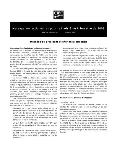 Vorschaubild CIBC (Canadian Imperial Bank of Commerce) Quartalsbericht 2009-q3