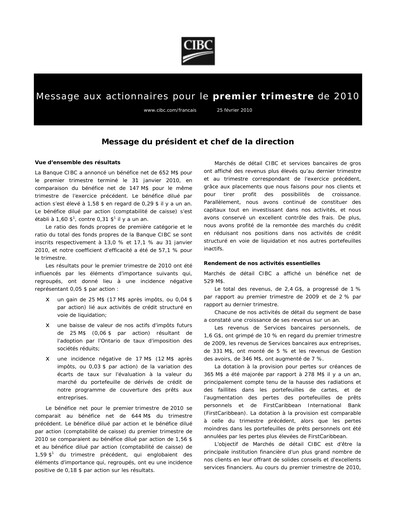 Vorschaubild CIBC (Canadian Imperial Bank of Commerce) Quartalsbericht 2010-q1