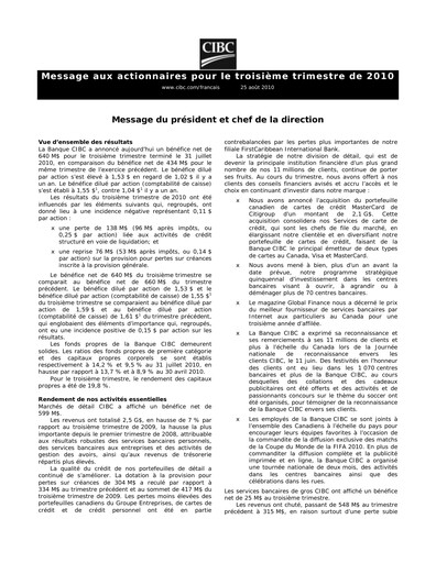 Vorschaubild CIBC (Canadian Imperial Bank of Commerce) Quartalsbericht 2010-q3