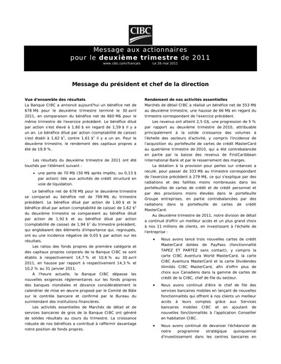 Vorschaubild CIBC (Canadian Imperial Bank of Commerce) Quartalsbericht 2011-q2