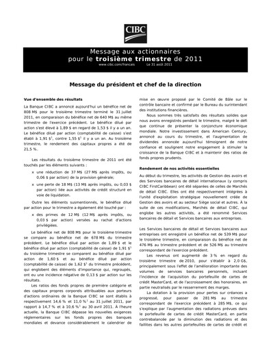 Vorschaubild CIBC (Canadian Imperial Bank of Commerce) Quartalsbericht 2011-q3