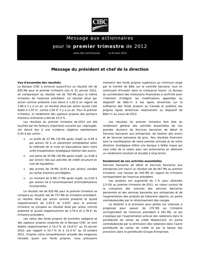 Vorschaubild CIBC (Canadian Imperial Bank of Commerce) Quartalsbericht 2012-q1