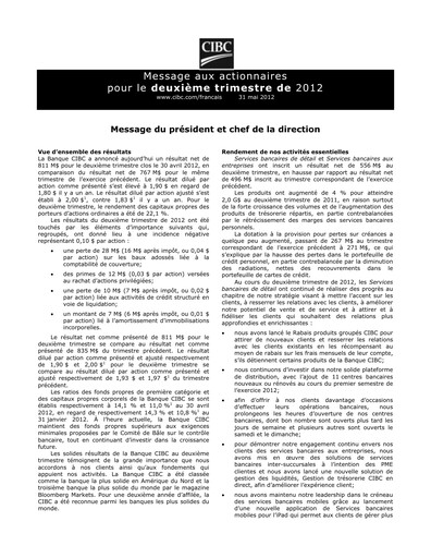Vorschaubild CIBC (Canadian Imperial Bank of Commerce) Quartalsbericht 2012-q2
