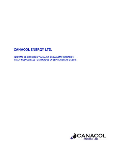 Vorschaubild Canacol Energy Finanzbericht 2018-q3