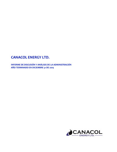 Thumbnail Canacol Energy Financial Report 2019