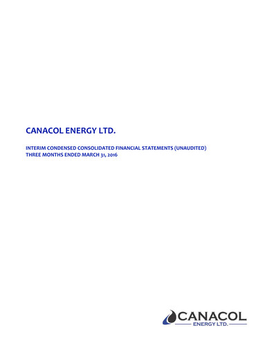 Vorschaubild Canacol Energy Quartalsbericht 2016-q1