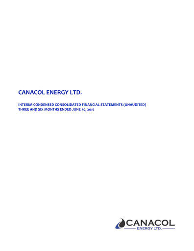 Vorschaubild Canacol Energy Quartalsbericht 2016-q2