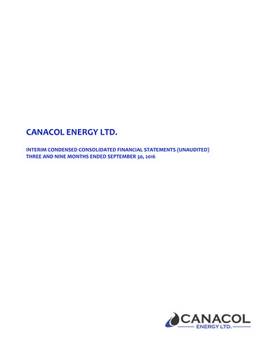 Vorschaubild Canacol Energy Quartalsbericht 2016-q3