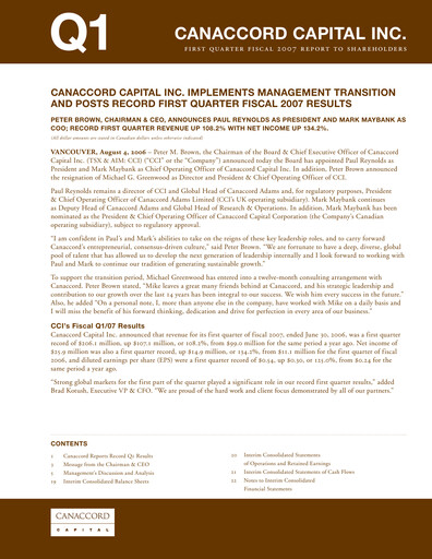 Thumbnail Canaccord Genuity Group Quarterly Report 2007-q1
