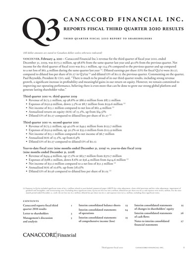 Thumbnail Canaccord Genuity Group Quarterly Report 2010-q3