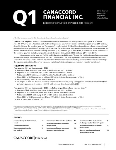 Thumbnail Canaccord Genuity Group Quarterly Report 2011-q1