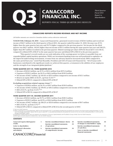 Thumbnail Canaccord Genuity Group Quarterly Report 2011-q3