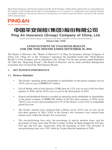 Thumbnail Ping An Insurance Financial Statement 2018-9m
