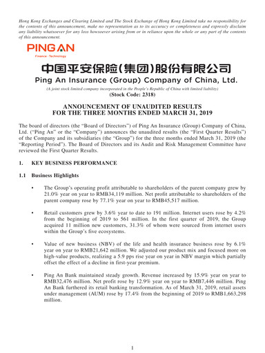 Thumbnail Ping An Insurance Financial Statement 2019-q1