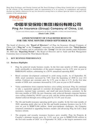 Thumbnail Ping An Insurance Financial Statement 2020-9m