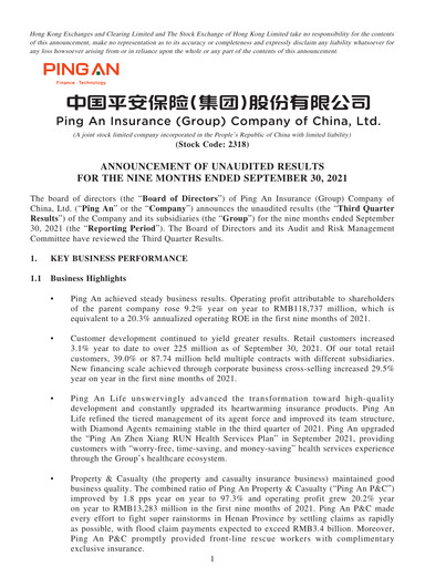 Thumbnail Ping An Insurance Financial Statement 2021-9m