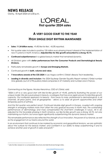 Thumbnail L'Oréal Quarterly Report 2024-q1