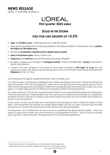 Thumbnail L'Oréal Quarterly Report 2025-q1