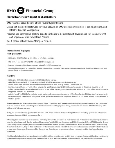 Thumbnail Bank of Montreal
 Financial Statement 2009