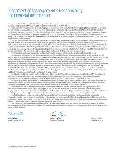 Thumbnail Bank of Montreal
 Financial Statement 2018