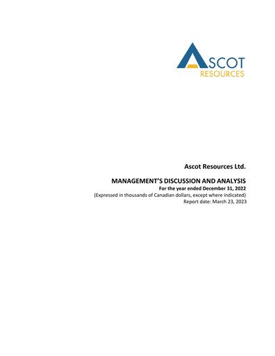 Thumbnail Ascot Resources Financial Report 2022