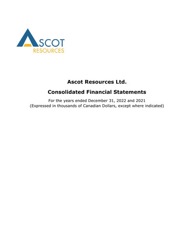 Miniature Ascot Resources Bilan financier 2022
