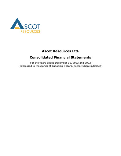 Miniature Ascot Resources Bilan financier 2023