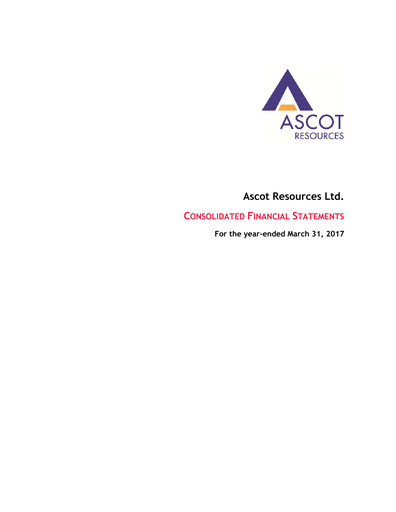 Miniature Ascot Resources Bilan financier fy2017
