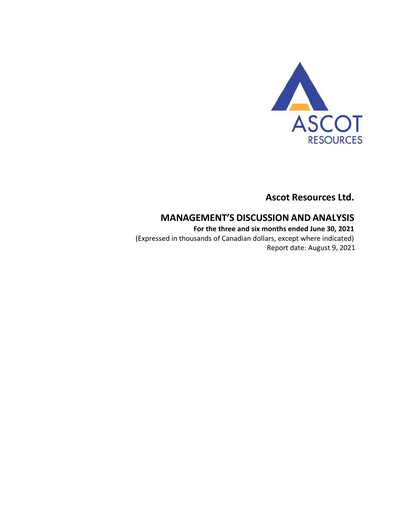 Thumbnail Ascot Resources Quarterly Report 2021-q2
