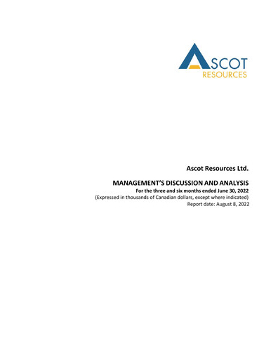 Thumbnail Ascot Resources Quarterly Report 2022-q2