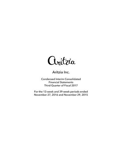 Vorschaubild Aritzia Quartalsbericht 2017-q3