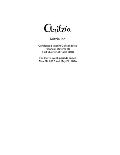 Vorschaubild Aritzia Quartalsbericht 2018-q1