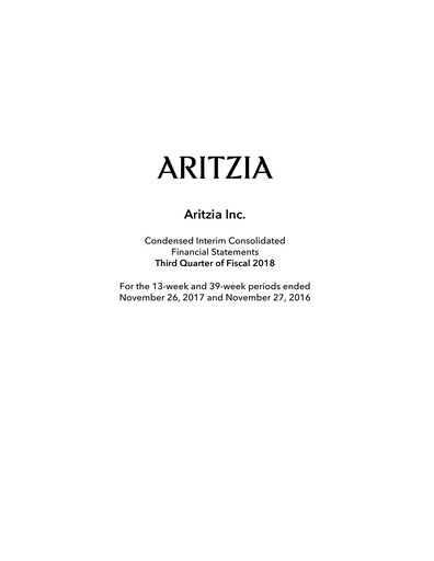Vorschaubild Aritzia Quartalsbericht 2018-q3