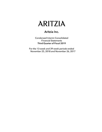 Vorschaubild Aritzia Quartalsbericht 2019-q3