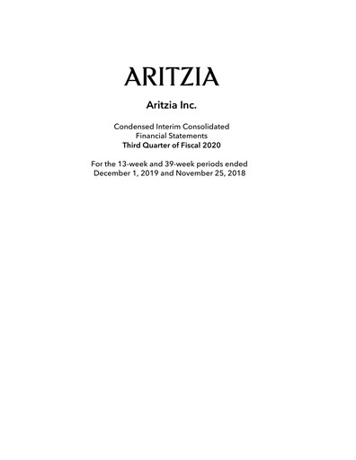 Vorschaubild Aritzia Quartalsbericht 2020-q3