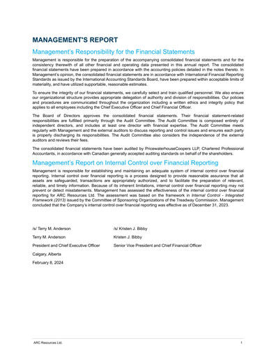 Thumbnail ARC Resources
 Financial Statement 2023