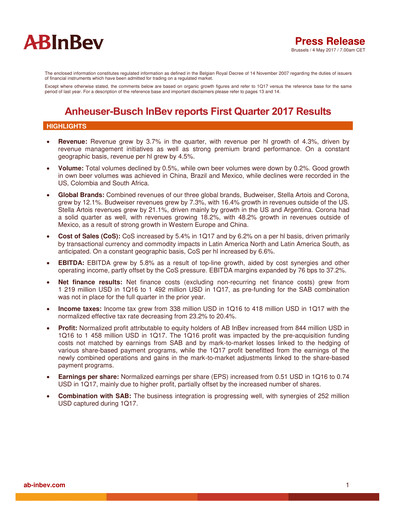 Vorschaubild Anheuser-Busch Inbev Quartalsbericht 2017-q1
