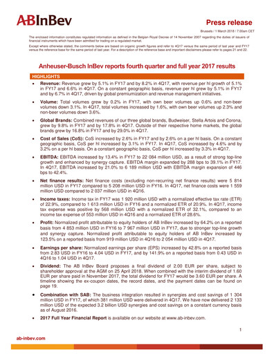 Vorschaubild Anheuser-Busch Inbev Quartalsbericht 2017-q4