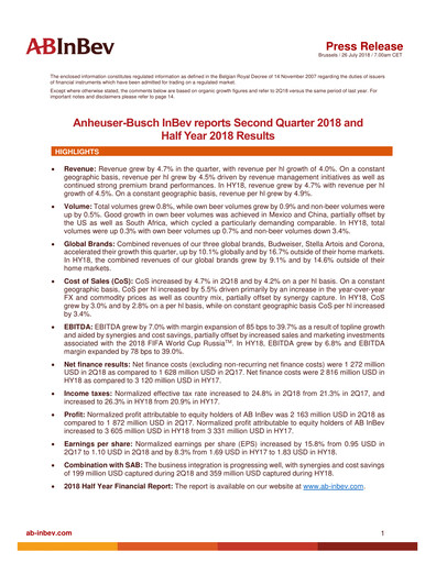Vorschaubild Anheuser-Busch Inbev Quartalsbericht 2018-q2