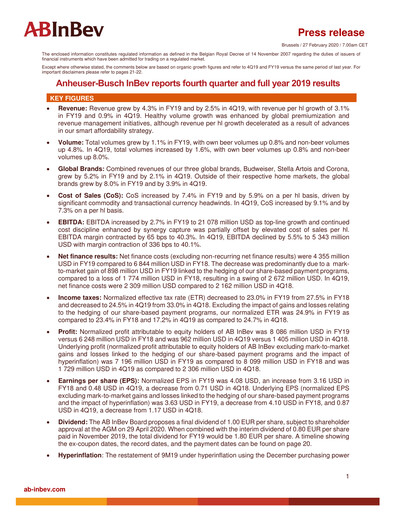 Vorschaubild Anheuser-Busch Inbev Quartalsbericht 2019-q4