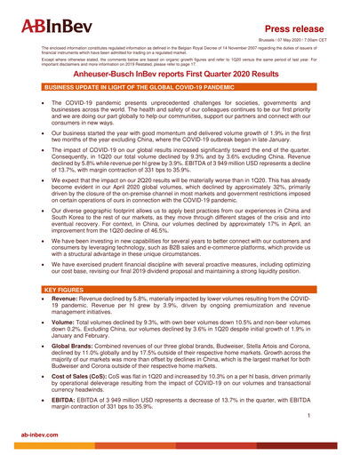 Vorschaubild Anheuser-Busch Inbev Quartalsbericht 2020-q1