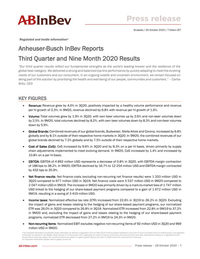 Vorschaubild Anheuser-Busch Inbev Quartalsbericht 2020-q3