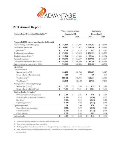 Vorschaubild Advantage Energy Jahresbericht 2014