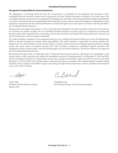 Thumbnail Advantage Energy Financial Statement 2016