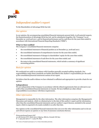Thumbnail Advantage Energy Financial Statement 2018