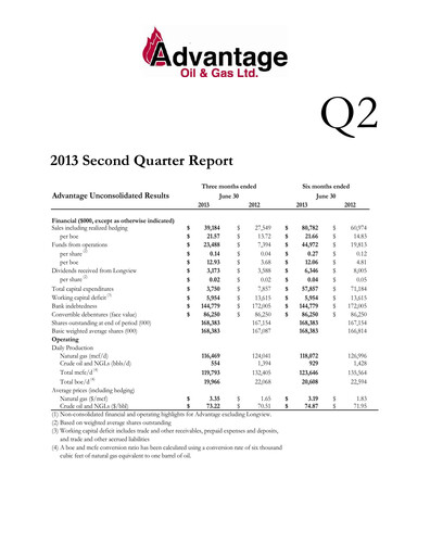 Vorschaubild Advantage Energy Quartalsbericht 2013-q2