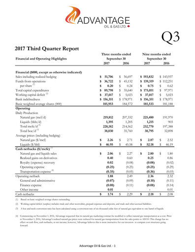Thumbnail Advantage Energy Quarterly Report 2017-q3