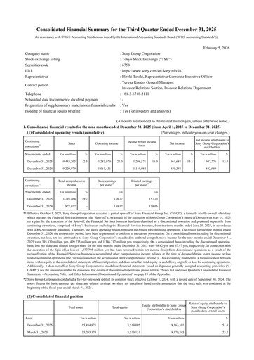 Thumbnail Sony Financial Statement 2025-9m