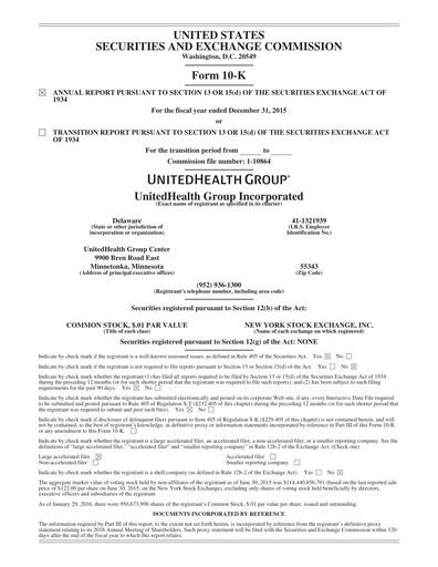 Thumbnail UnitedHealth Annual Report 2015